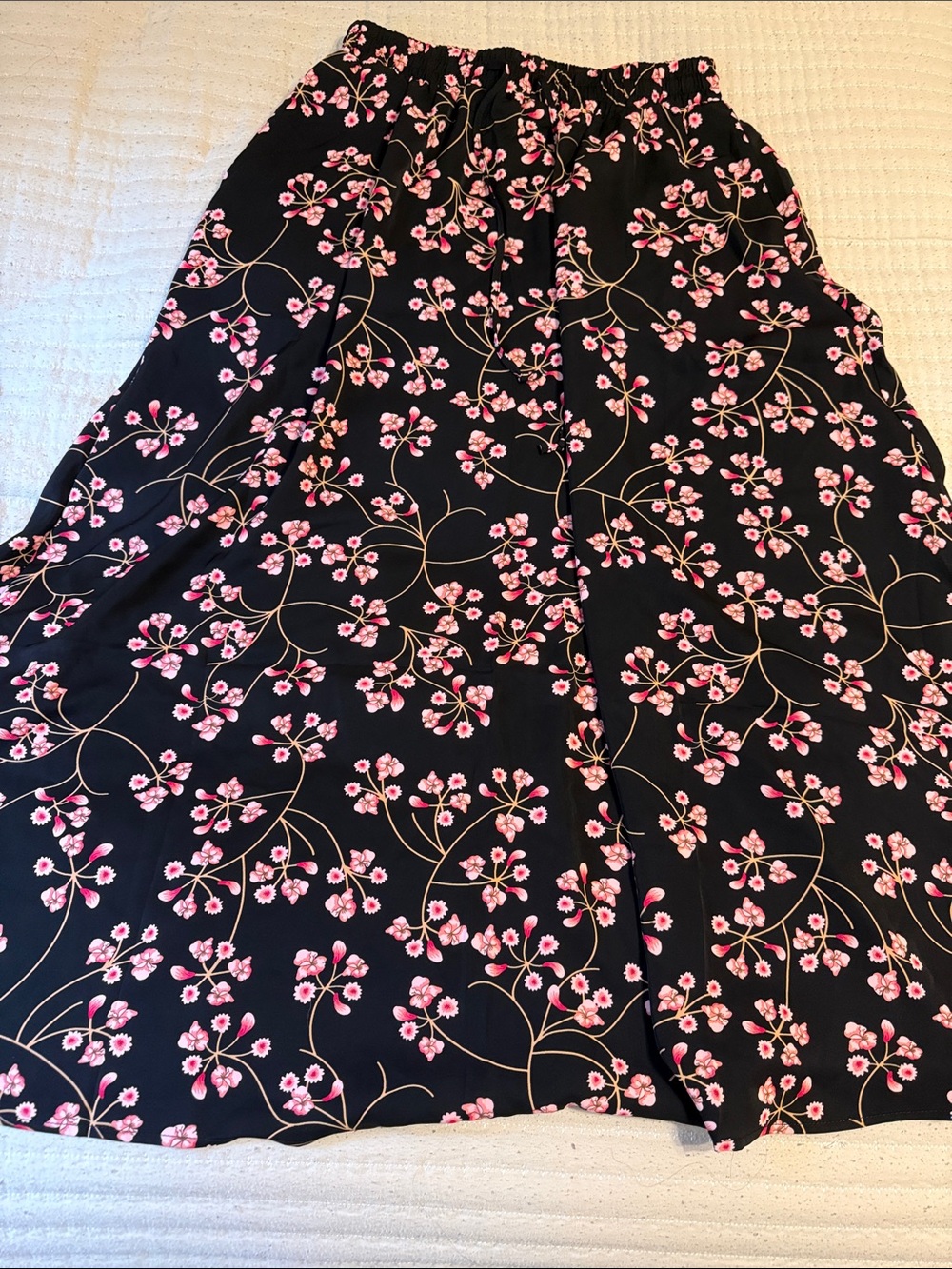 Women's Black Maxi Skirt with Pink Floral Print